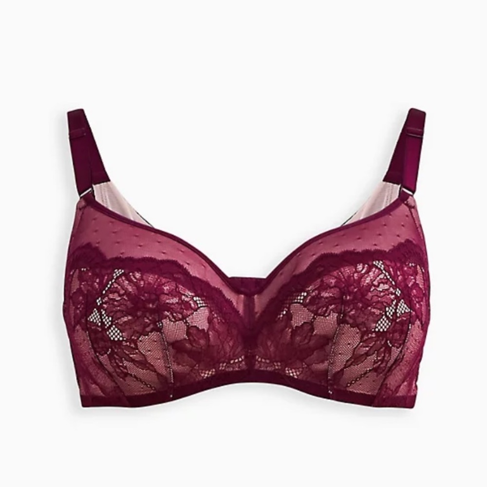 Torrid Full-Coverage Lightly Lined Dot Lace 360° Back Smoothing Bra 44DD NWT
